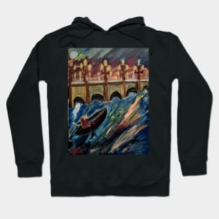 rowing under a bridge Hoodie